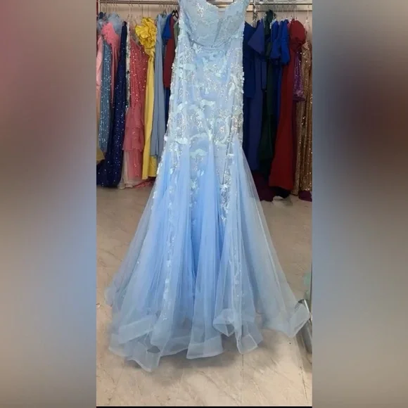 XL Blue Strapless Mermaid Prom Dress- BLUE - Picture 3 of 4